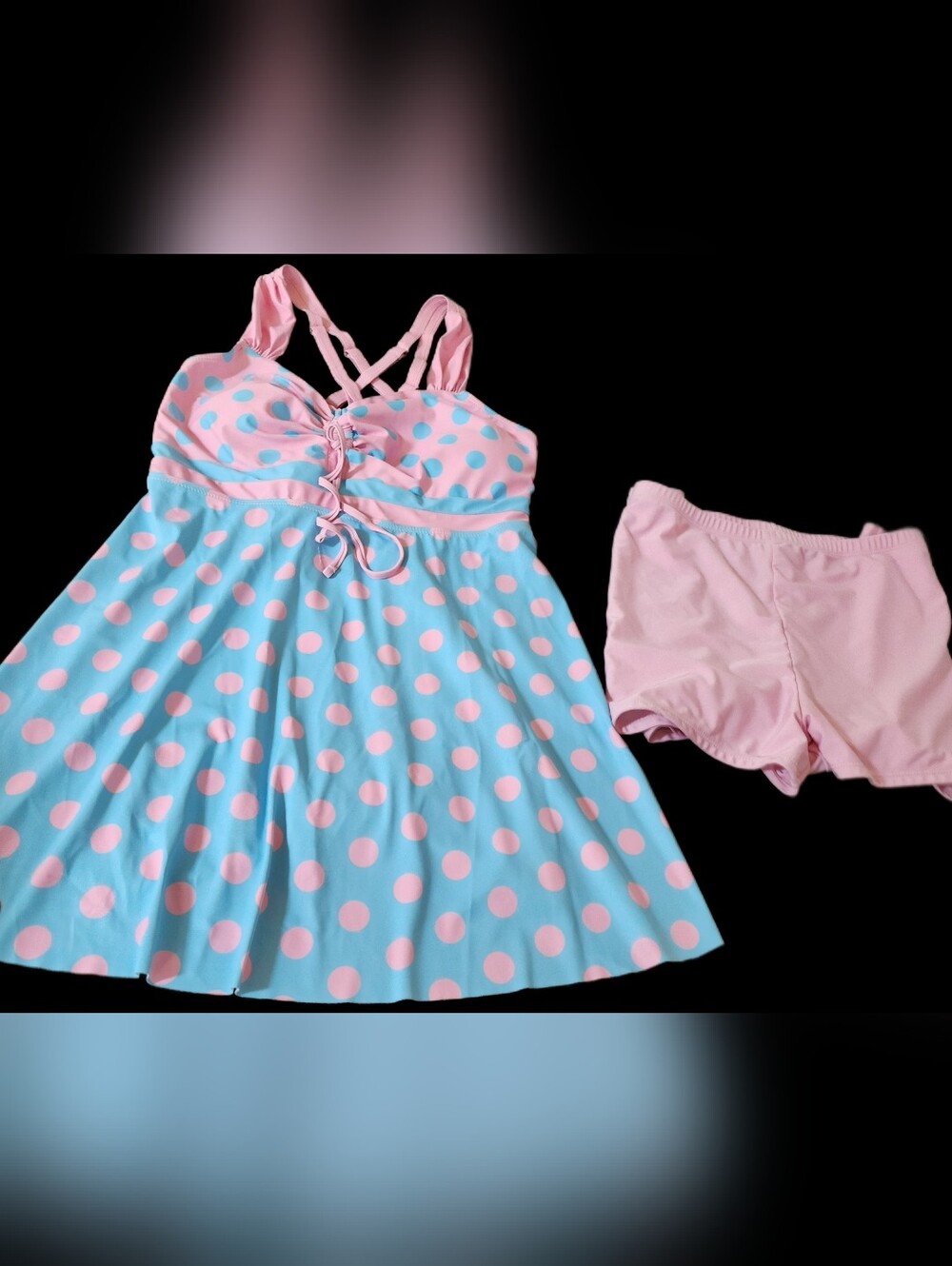 2 Pc Swim Suit Size 20/22 Pink & Blue Polka Dot- Super Cute- Worn 1x